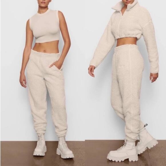 NWT Skims Sherpa Jogger Pant Off White Bone Cream Teddy Sweats - Picture 1 of 10